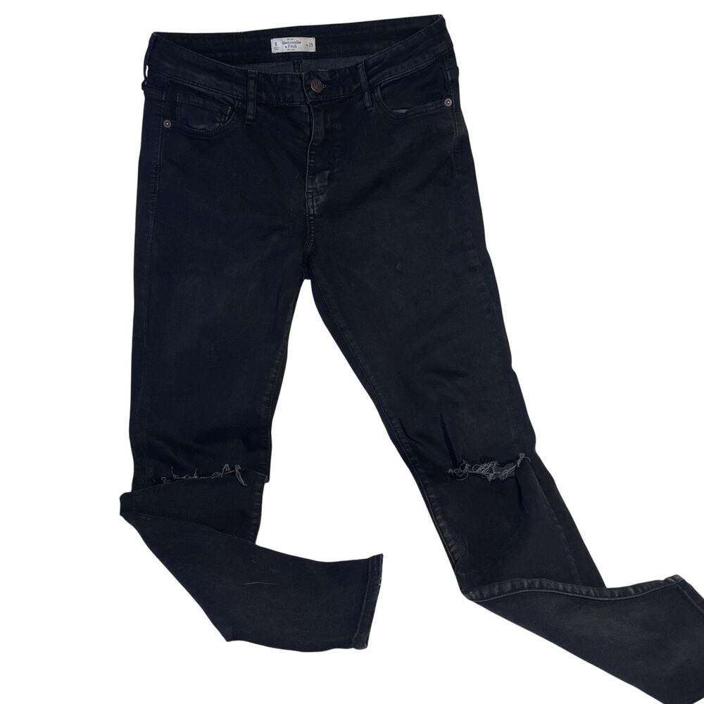 Abercrombie & Fitch Curve Love Black Distressed Skinny High Rise Jeans Womens 29